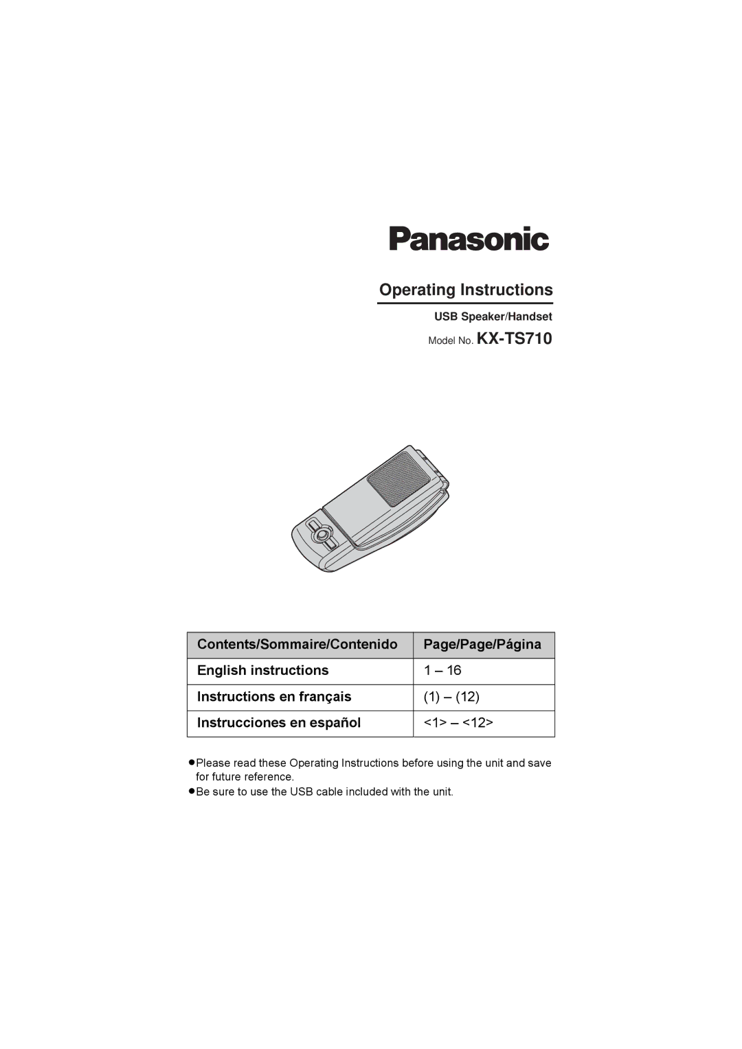 Panasonic KX-TS710 operating instructions Operating Instructions 