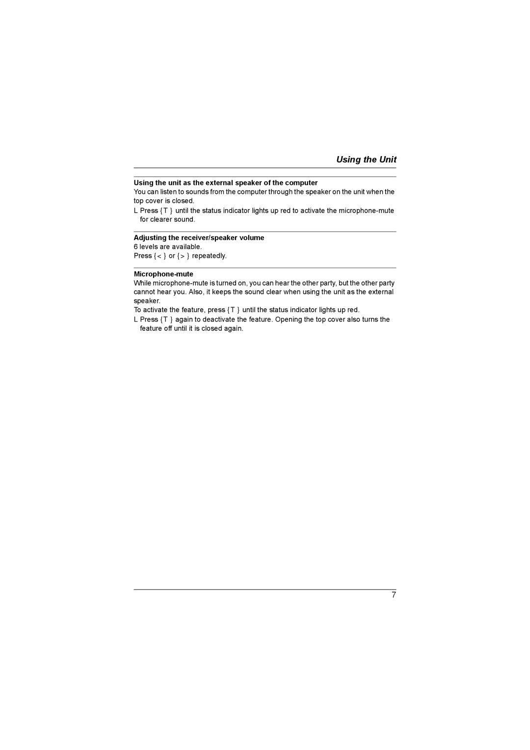 Panasonic KX-TS710 operating instructions Using the unit as the external speaker of the computer, Microphone-mute 