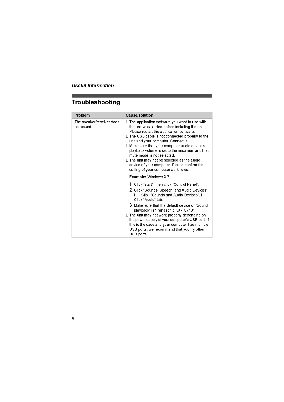 Panasonic KX-TS710 operating instructions Troubleshooting, Problem Cause/solution 