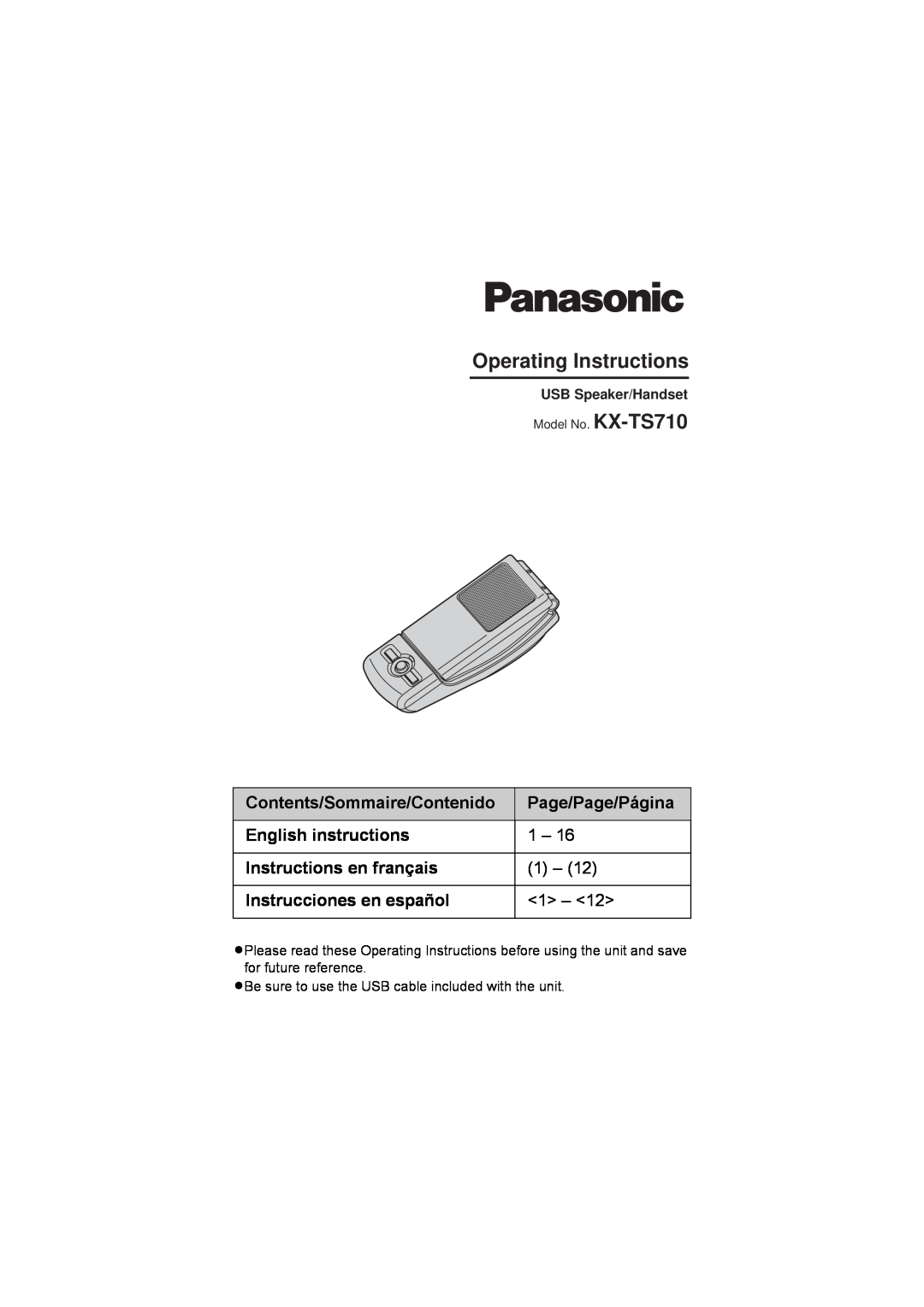 Panasonic KX-TS710 operating instructions Operating Instructions, Contents/Sommaire/Contenido, Page/Page/Página 