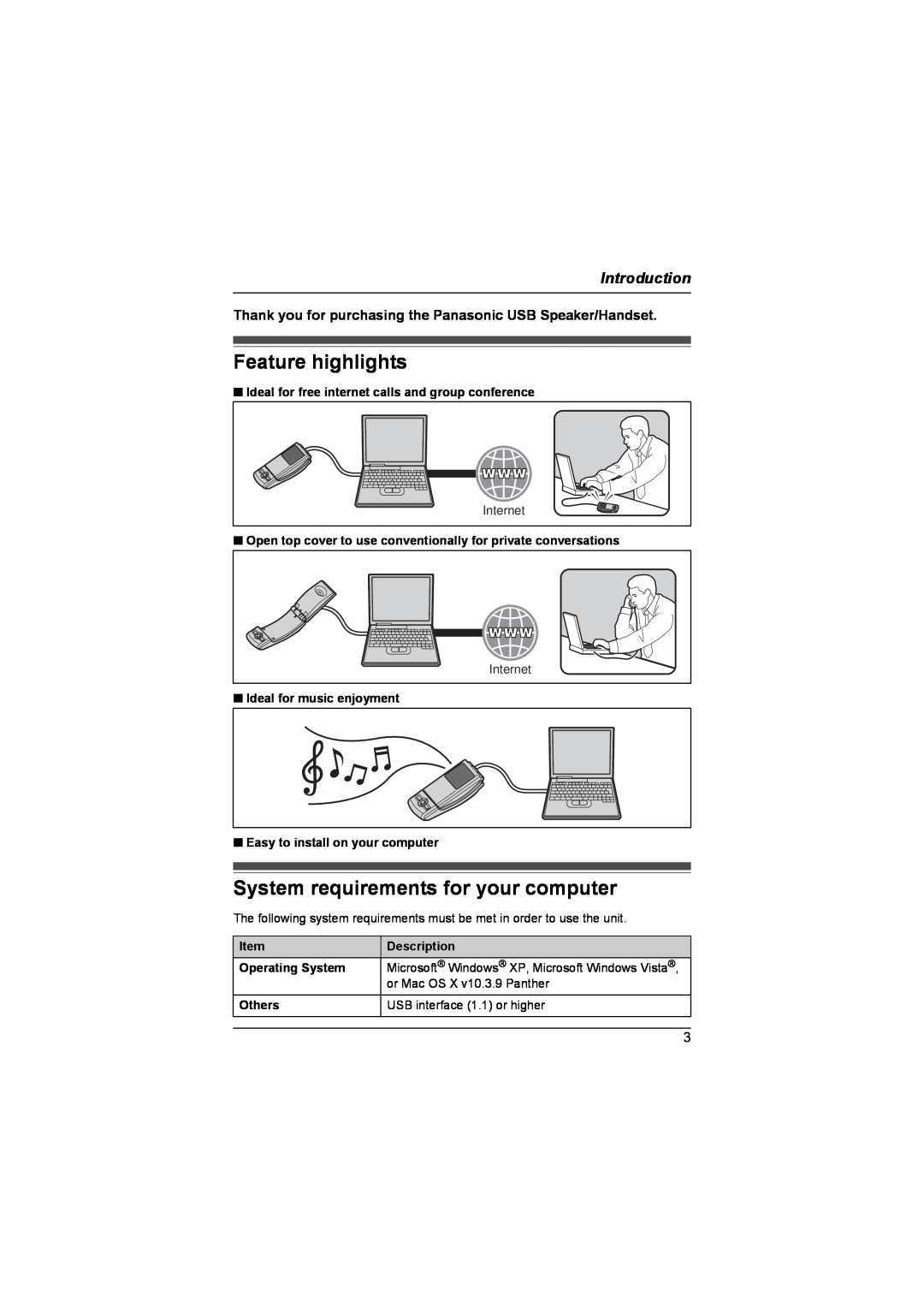 Panasonic KX-TS710 operating instructions Feature highlights, System requirements for your computer, Introduction 
