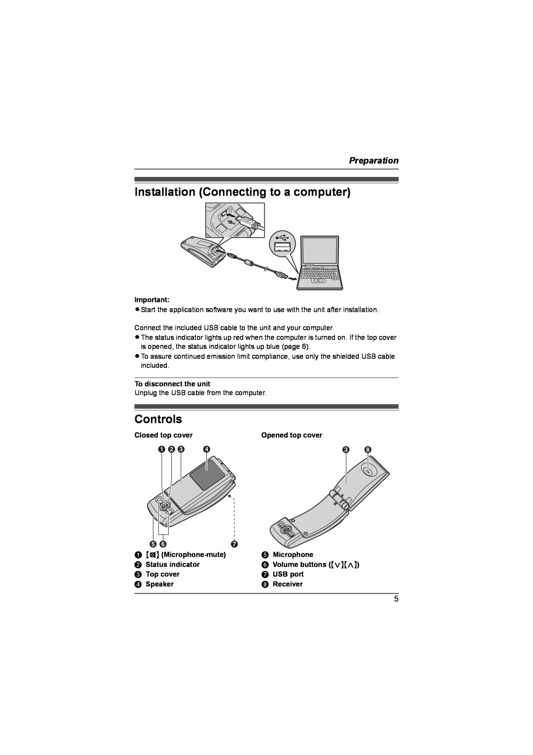 Panasonic KX-TS710 operating instructions Installation Connecting to a computer, Controls, Preparation, A B C D 