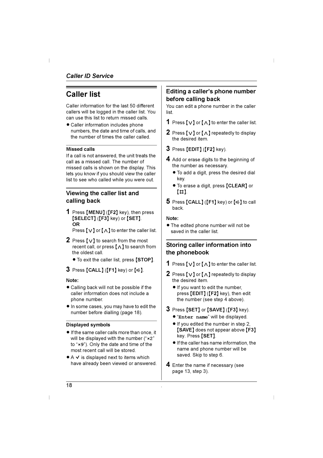 Panasonic KX-TS730AZ Caller list, Viewing the caller list and calling back, Storing caller information into the phonebook 