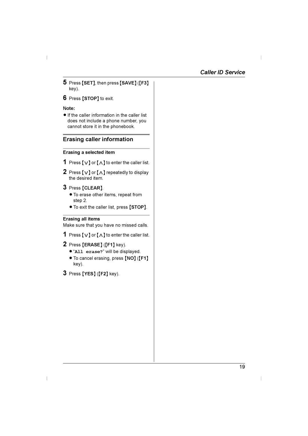 Panasonic KX-TS730AZ operating instructions Erasing caller information, Erasing a selected item, Erasing all items 