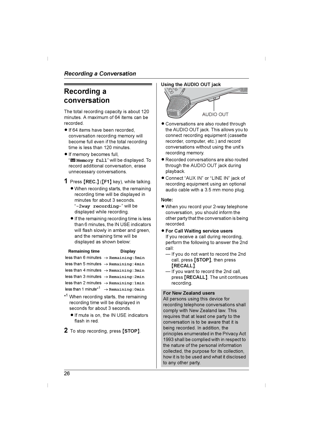 Panasonic KX-TS730AZ operating instructions Using the Audio OUT jack, For Call Waiting service users 