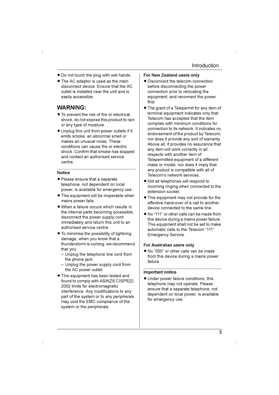 Panasonic KX-TS730AZ operating instructions For New Zealand users only, For Australian users only, Important notice 