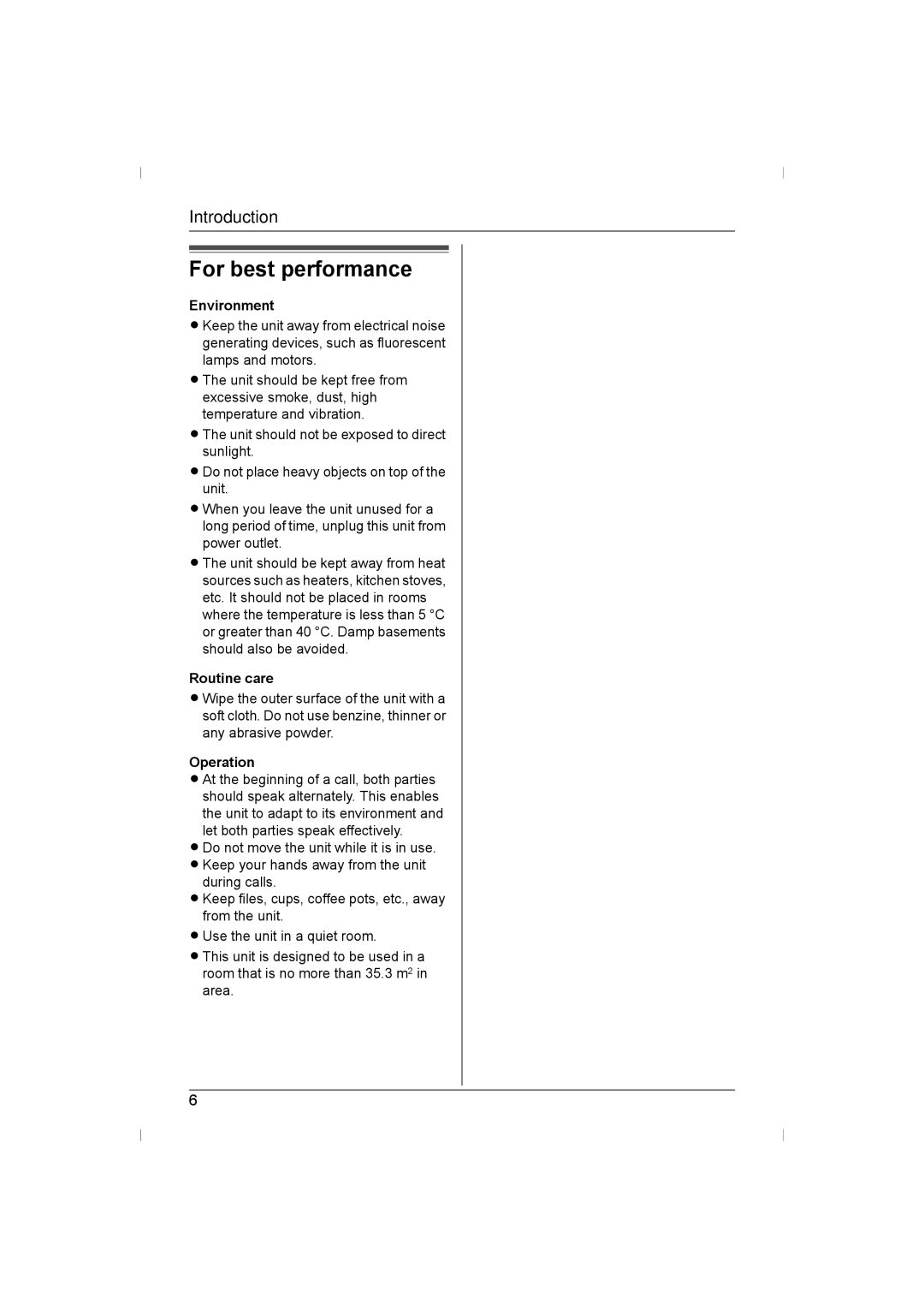 Panasonic KX-TS730AZ operating instructions For best performance, Environment, Routine care, Operation 