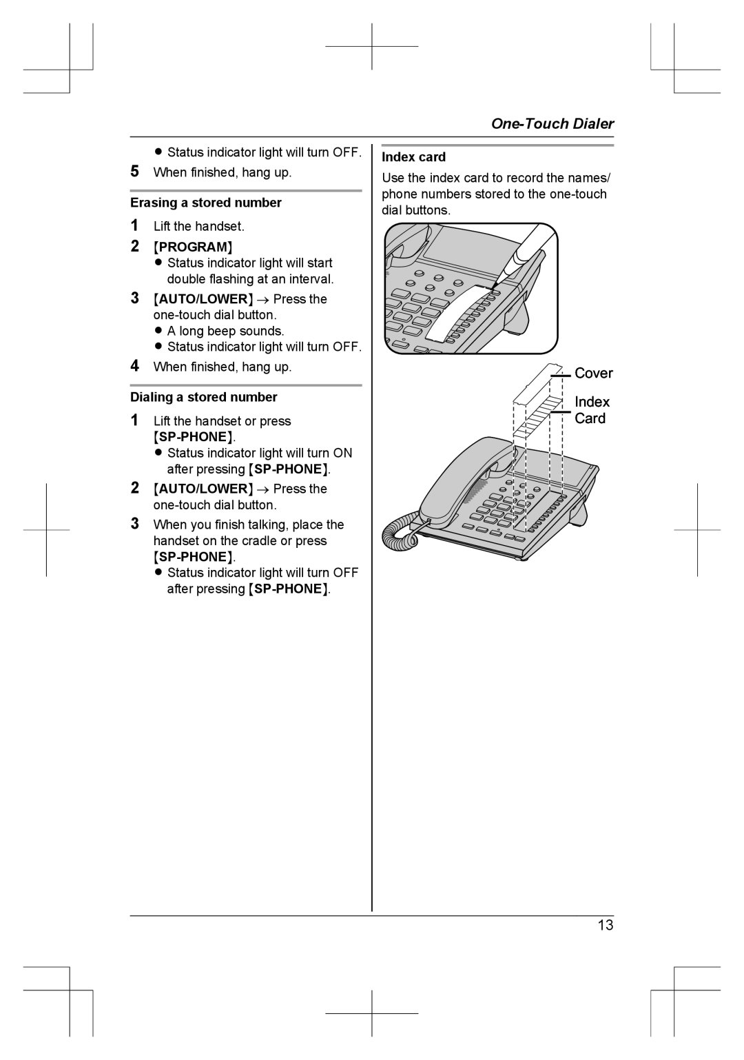 Panasonic KX-TS840MX operating instructions MAUTO/LOWERN → Press the one-touch dial button, Index card 