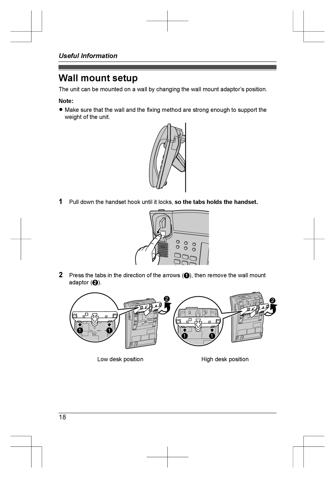 Panasonic KX-TS840MX operating instructions Wall mount setup 