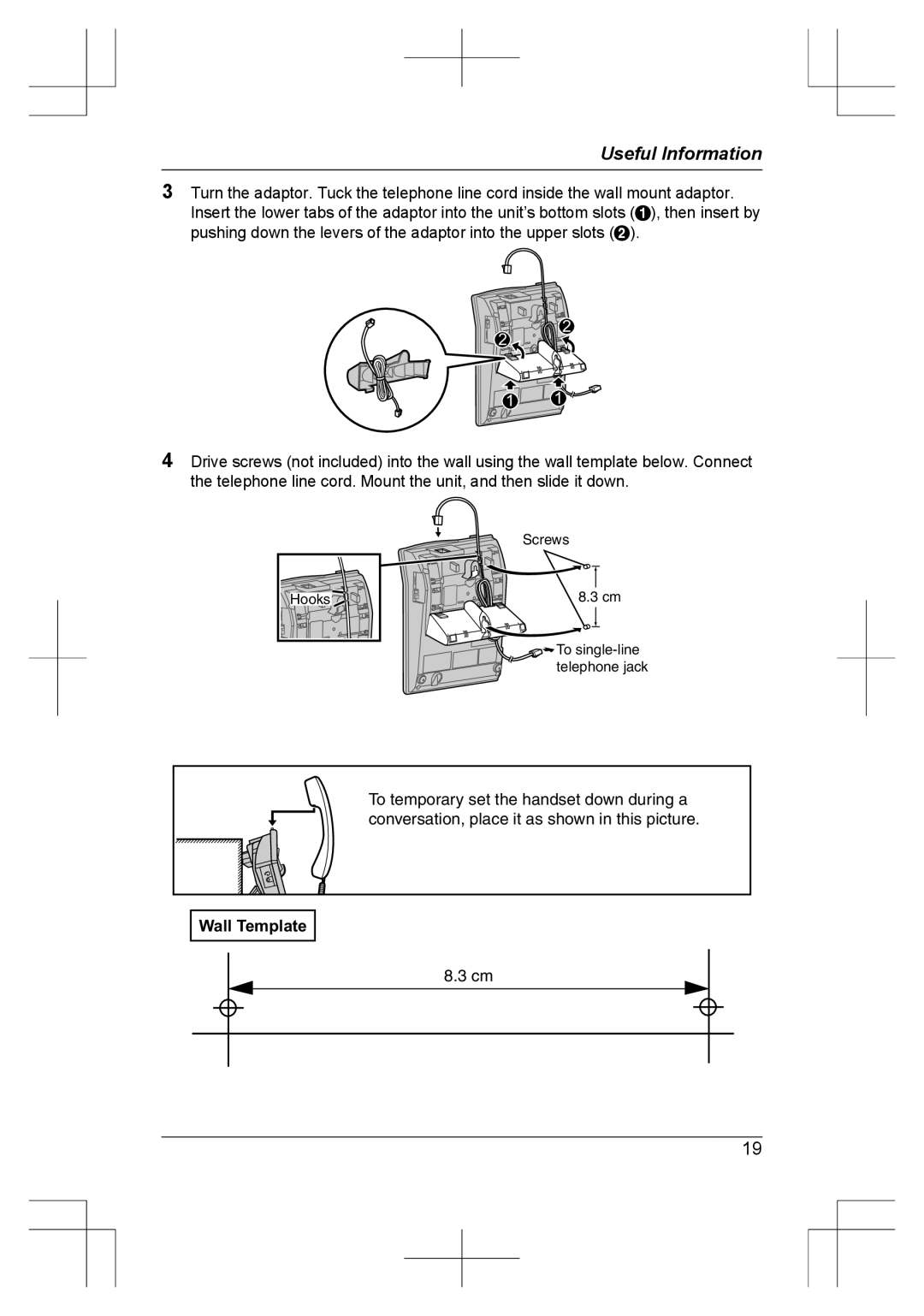 Panasonic KX-TS840MX operating instructions Wall Template 