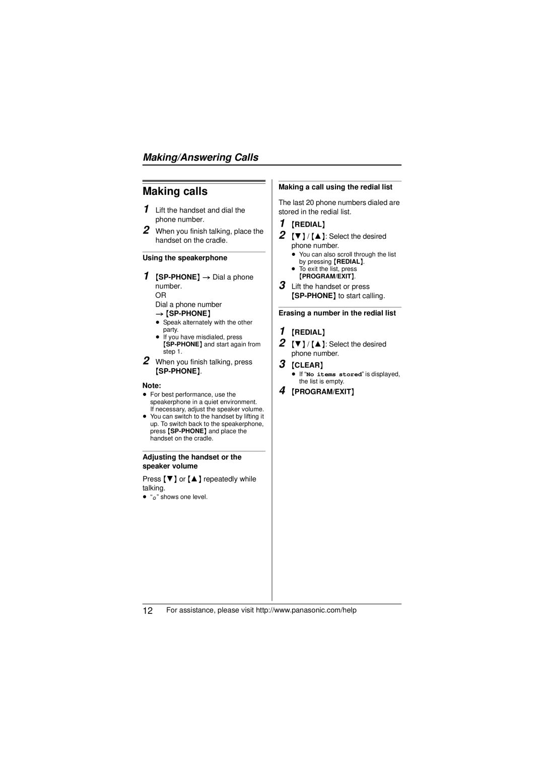 Panasonic KX-TS880 operating instructions Making calls, Using the speakerphone, Adjusting the handset or the speaker volume 