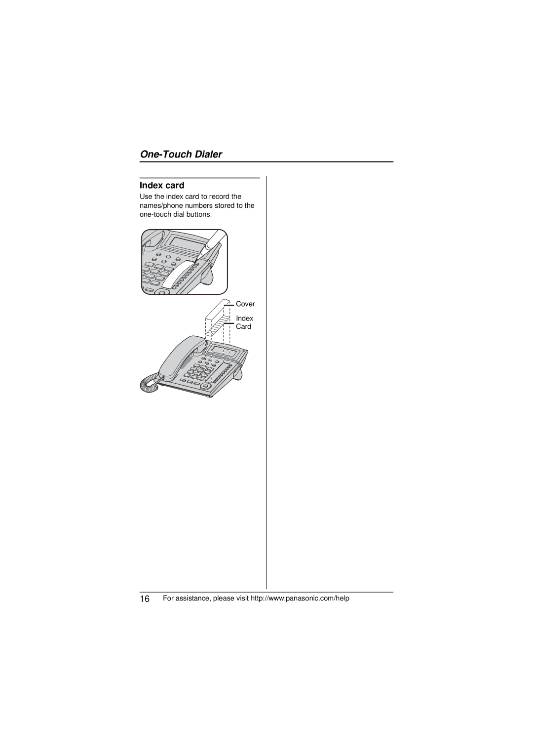 Panasonic KX-TS880 operating instructions Index card 