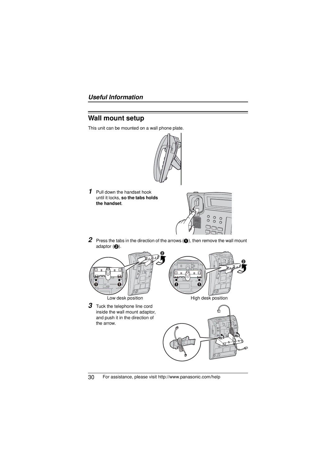 Panasonic KX-TS880 operating instructions Wall mount setup 