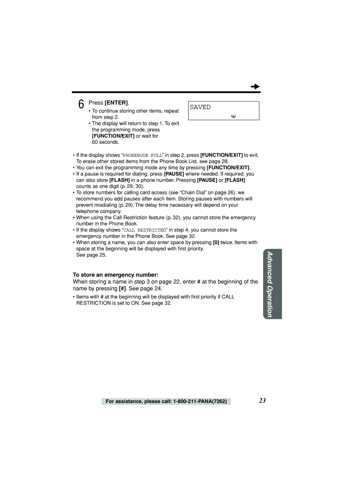 Panasonic KX-TSC11B operating instructions To store an emergency number 