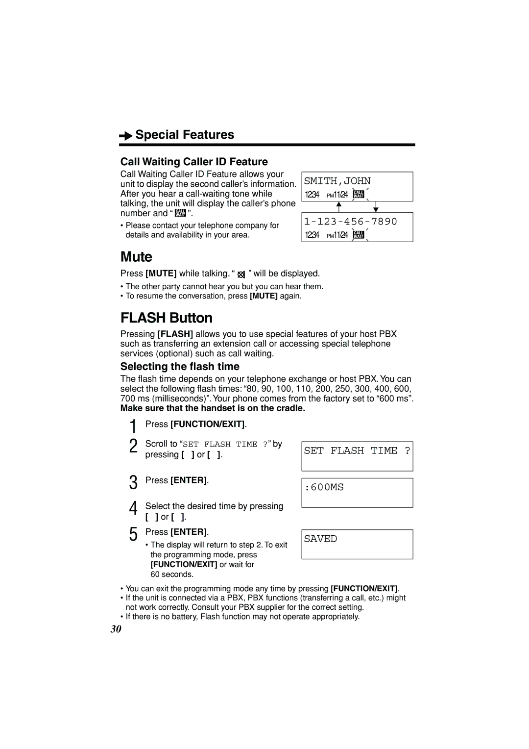 Panasonic KX-TSC11B operating instructions Mute, Flash Button, Special Features, SET Flash Time ? 