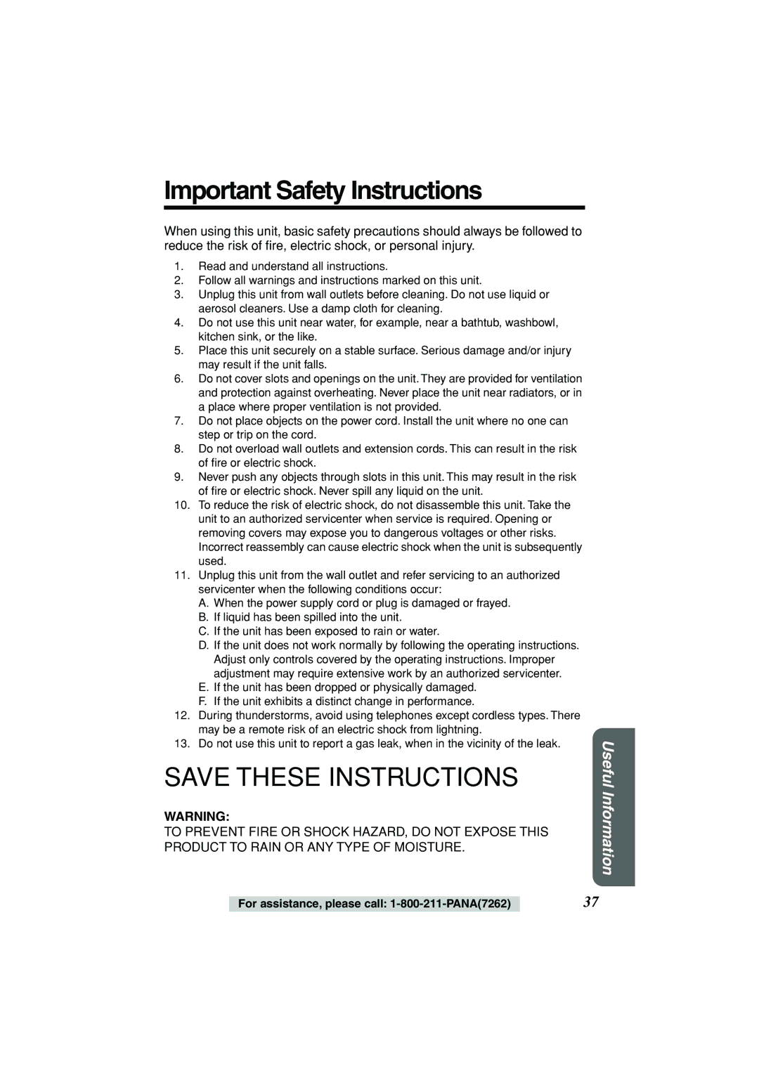 Panasonic KX-TSC11B operating instructions Important Safety Instructions 