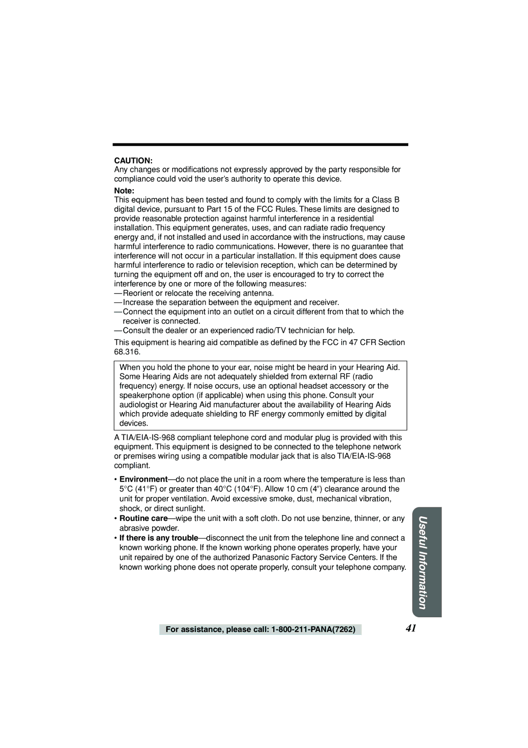 Panasonic KX-TSC11B operating instructions Useful Information 