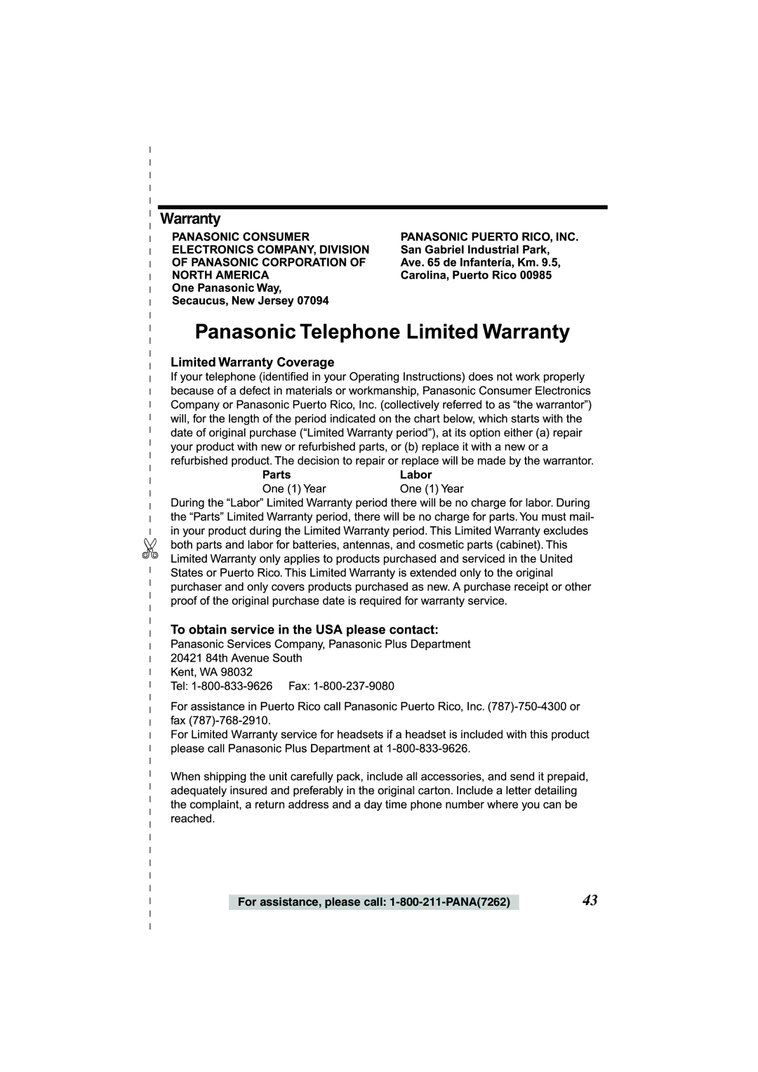 Panasonic KX-TSC11B operating instructions Warranty 