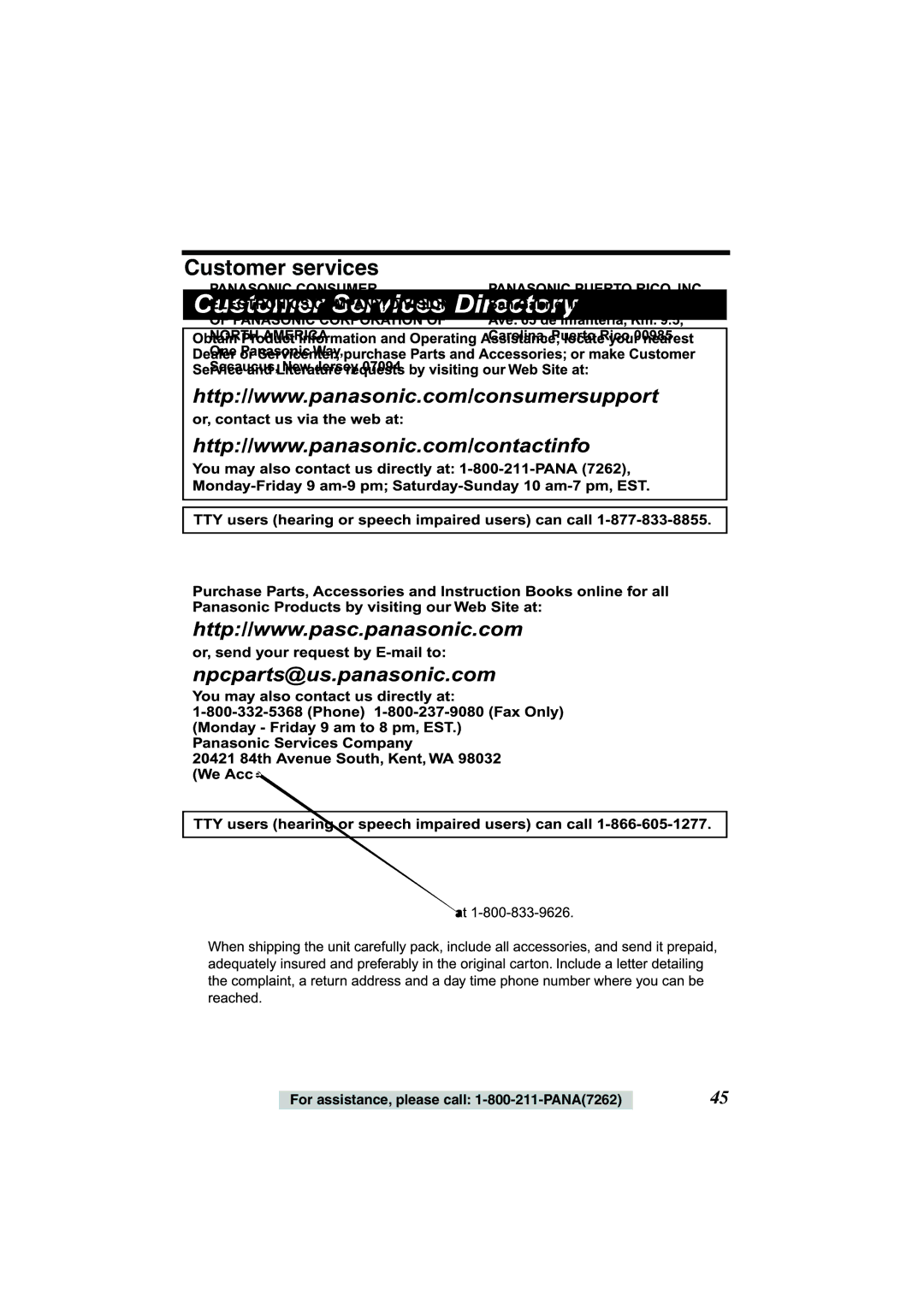 Panasonic KX-TSC11B operating instructions Customer services 