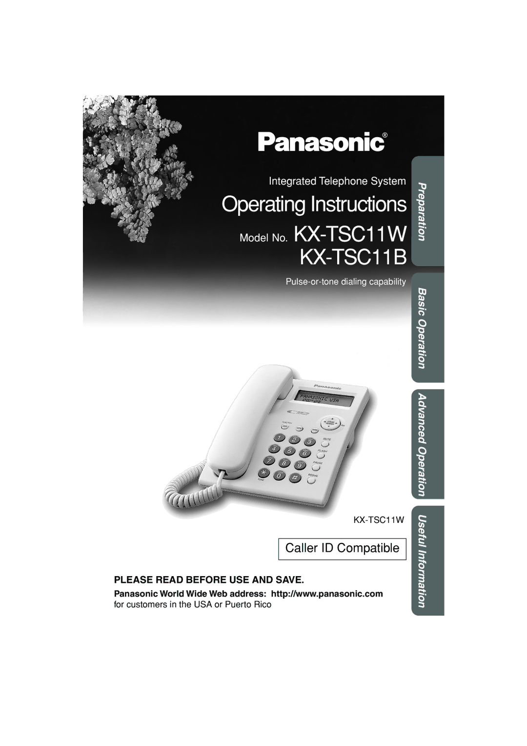 Panasonic KX-TSC11B operating instructions For customers in the USA or Puerto Rico 