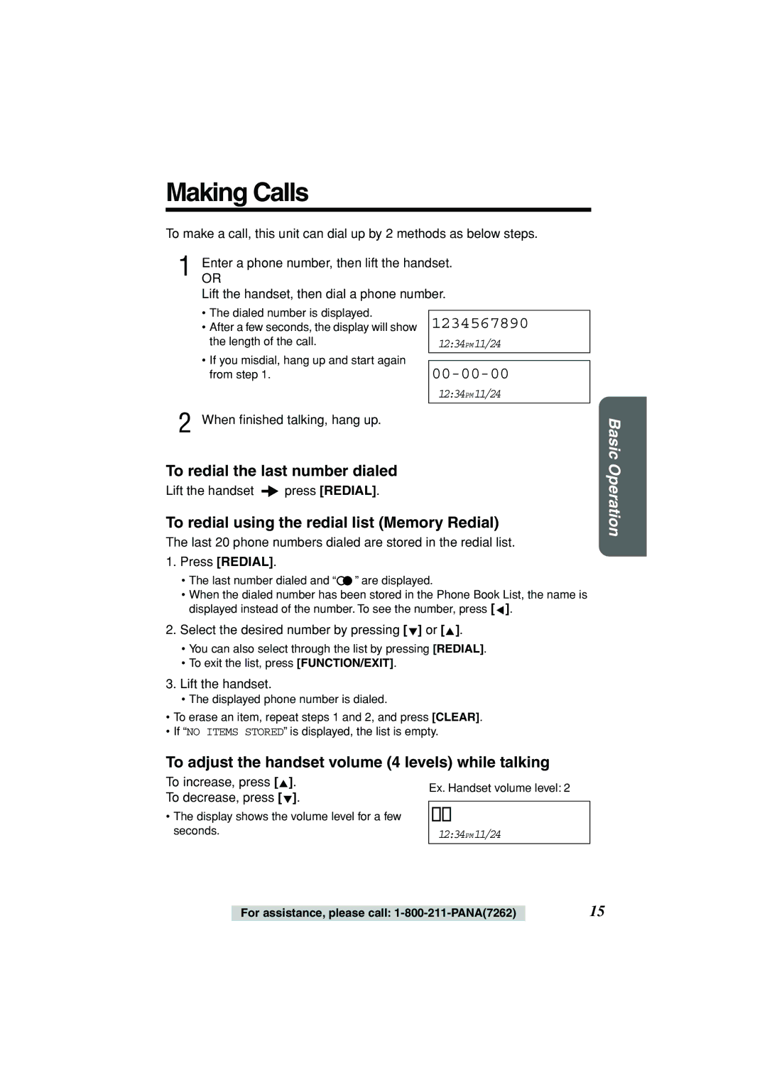 Panasonic KX-TSC11B Making Calls, To redial the last number dialed, To redial using the redial list Memory Redial 