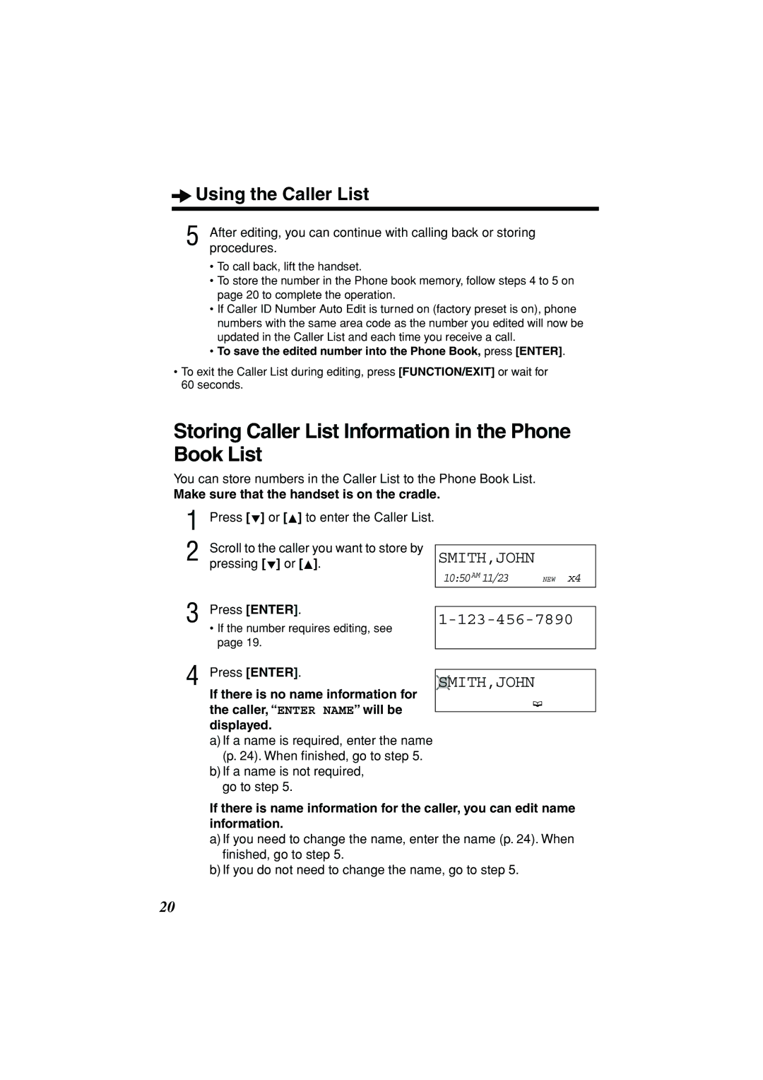 Panasonic KX-TSC11B operating instructions Storing Caller List Information in the Phone Book List, Mith,John, Procedures 