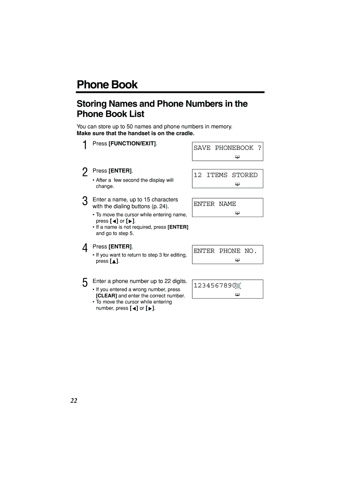 Panasonic KX-TSC11B operating instructions Storing Names and Phone Numbers in the Phone Book List 