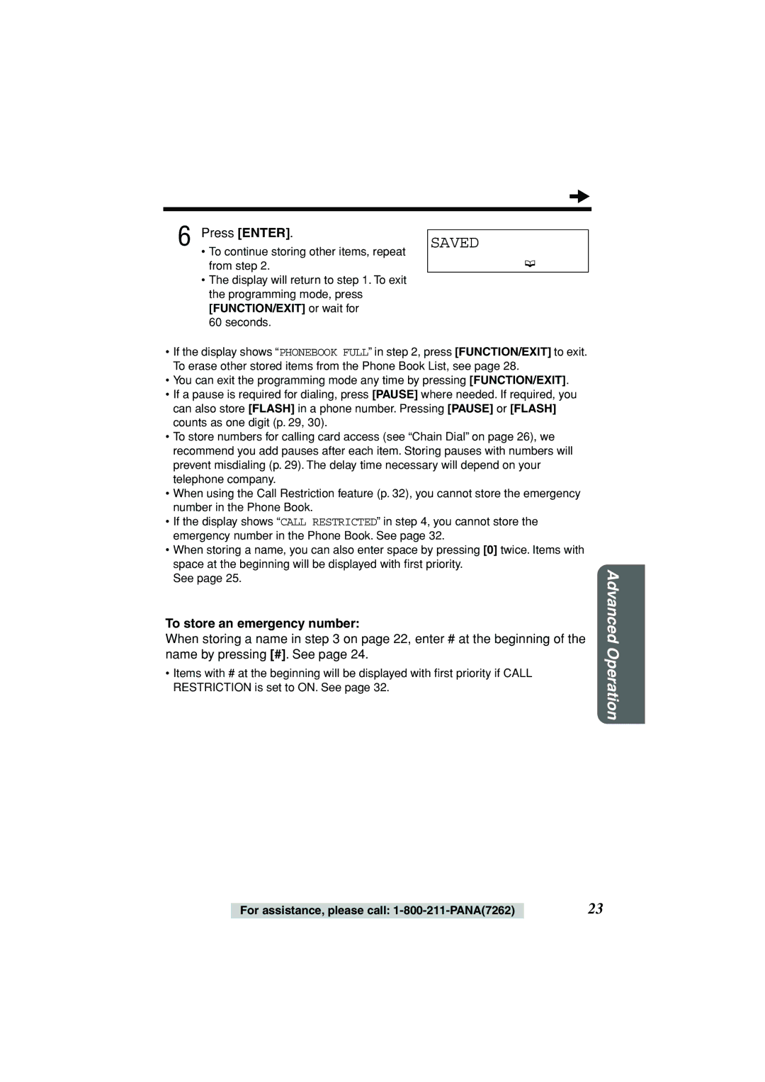 Panasonic KX-TSC11B operating instructions To store an emergency number 