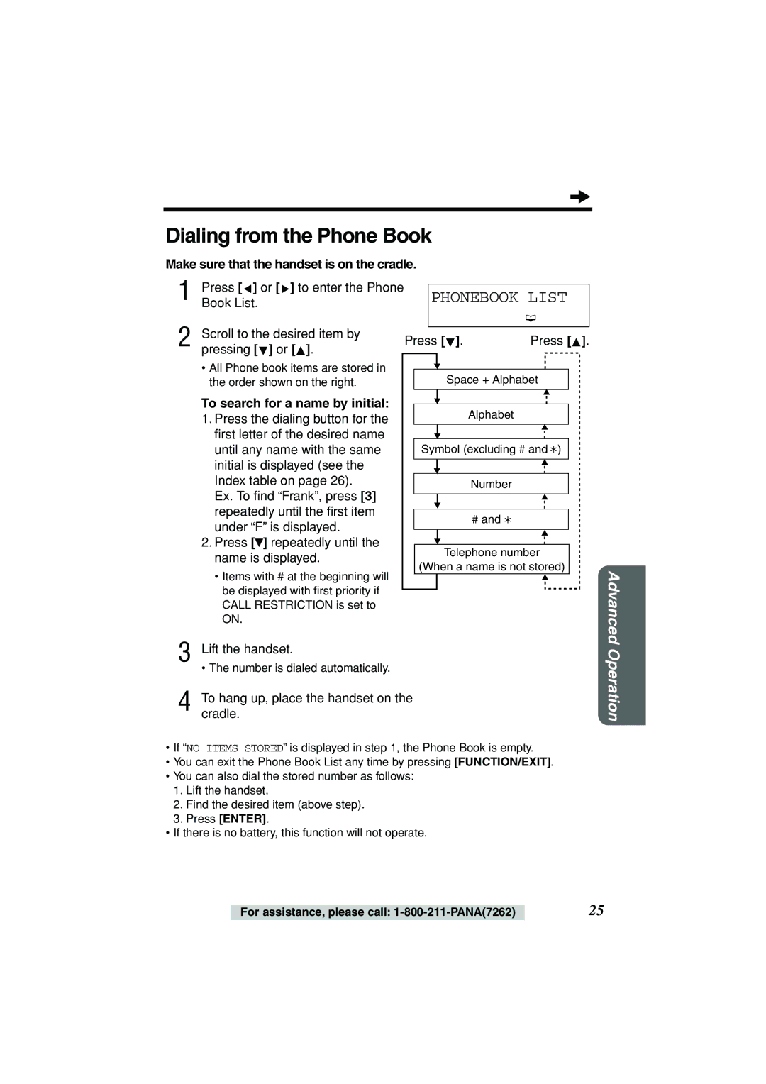 Panasonic KX-TSC11B operating instructions Dialing from the Phone Book, Phonebook List, Press or to enter the Phone 