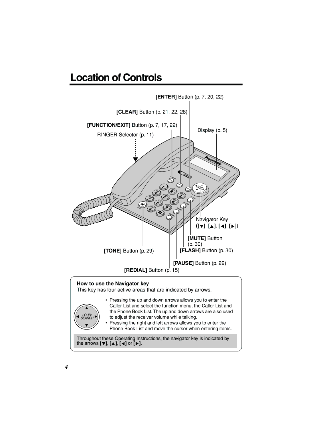 Panasonic KX-TSC11B operating instructions Location of Controls, Mute Button, How to use the Navigator key 