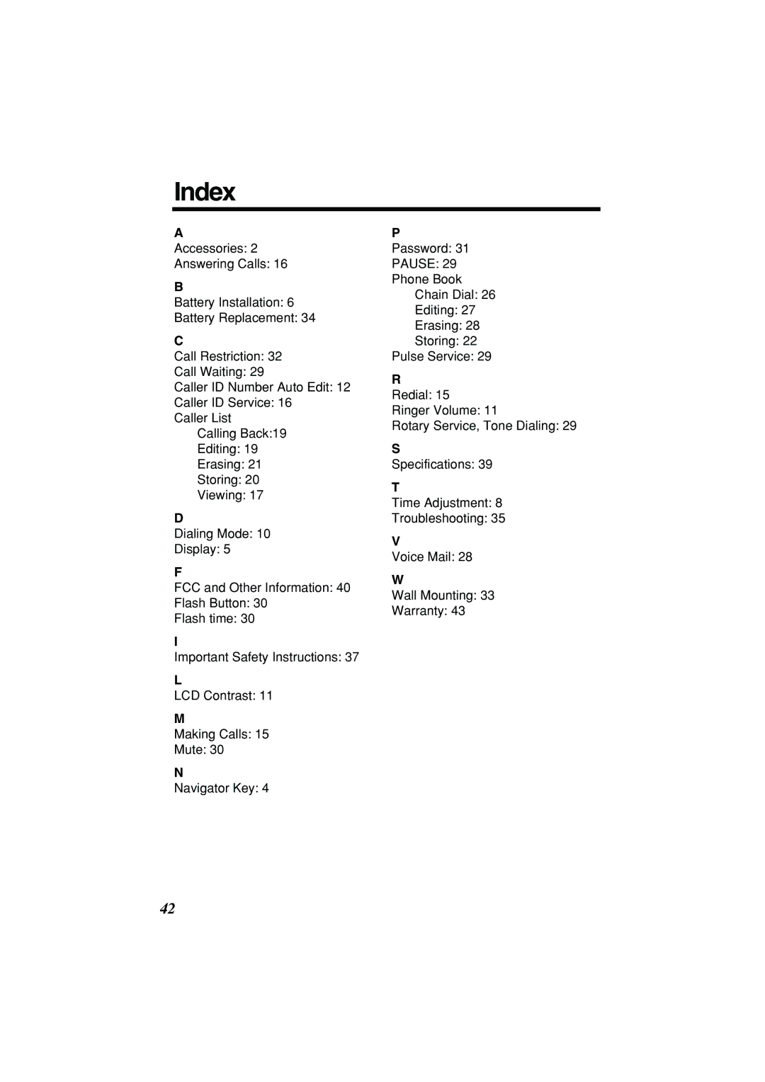 Panasonic KX-TSC11B operating instructions Index, Pause 