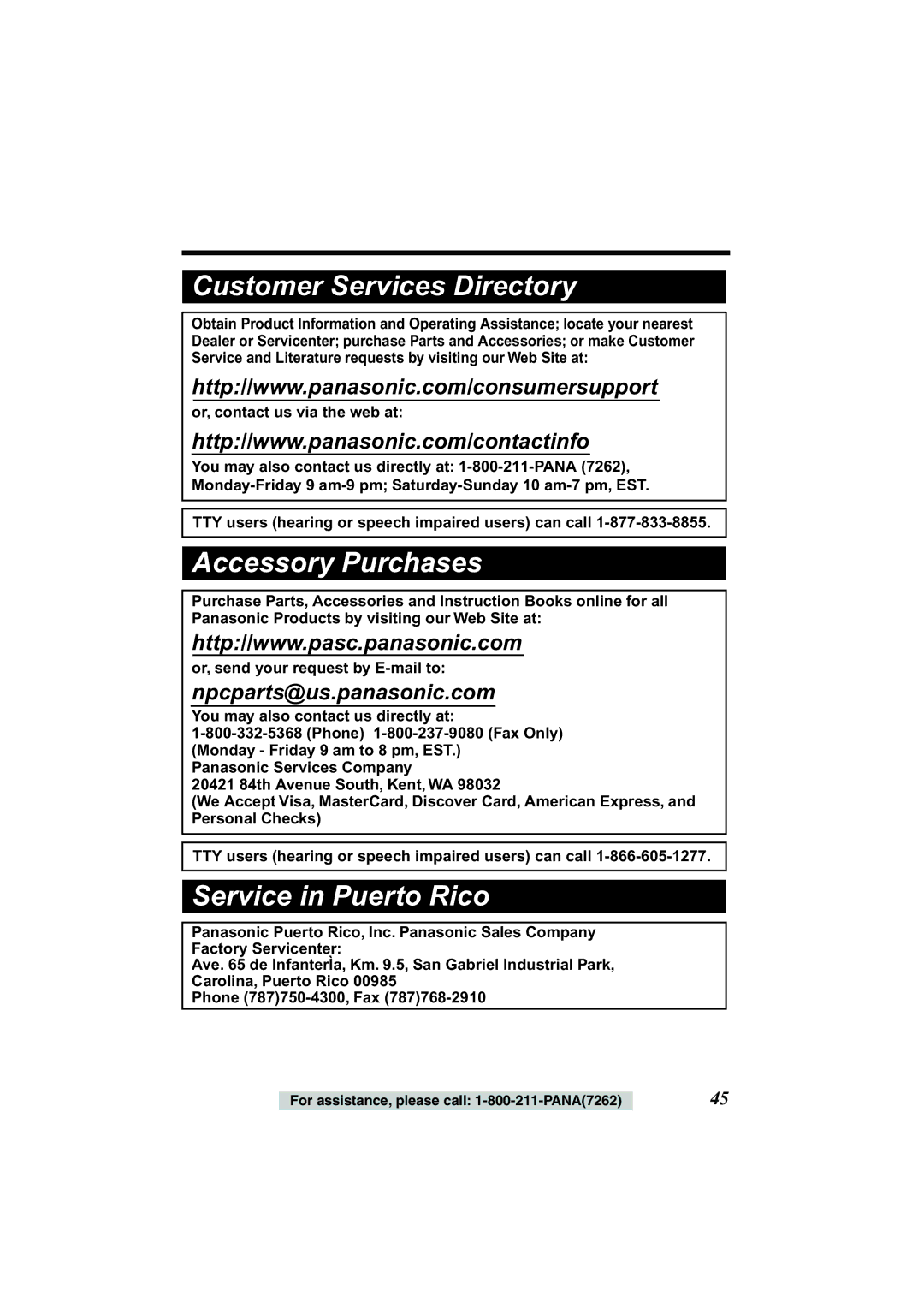 Panasonic KX-TSC11B operating instructions Customer Services Directory 