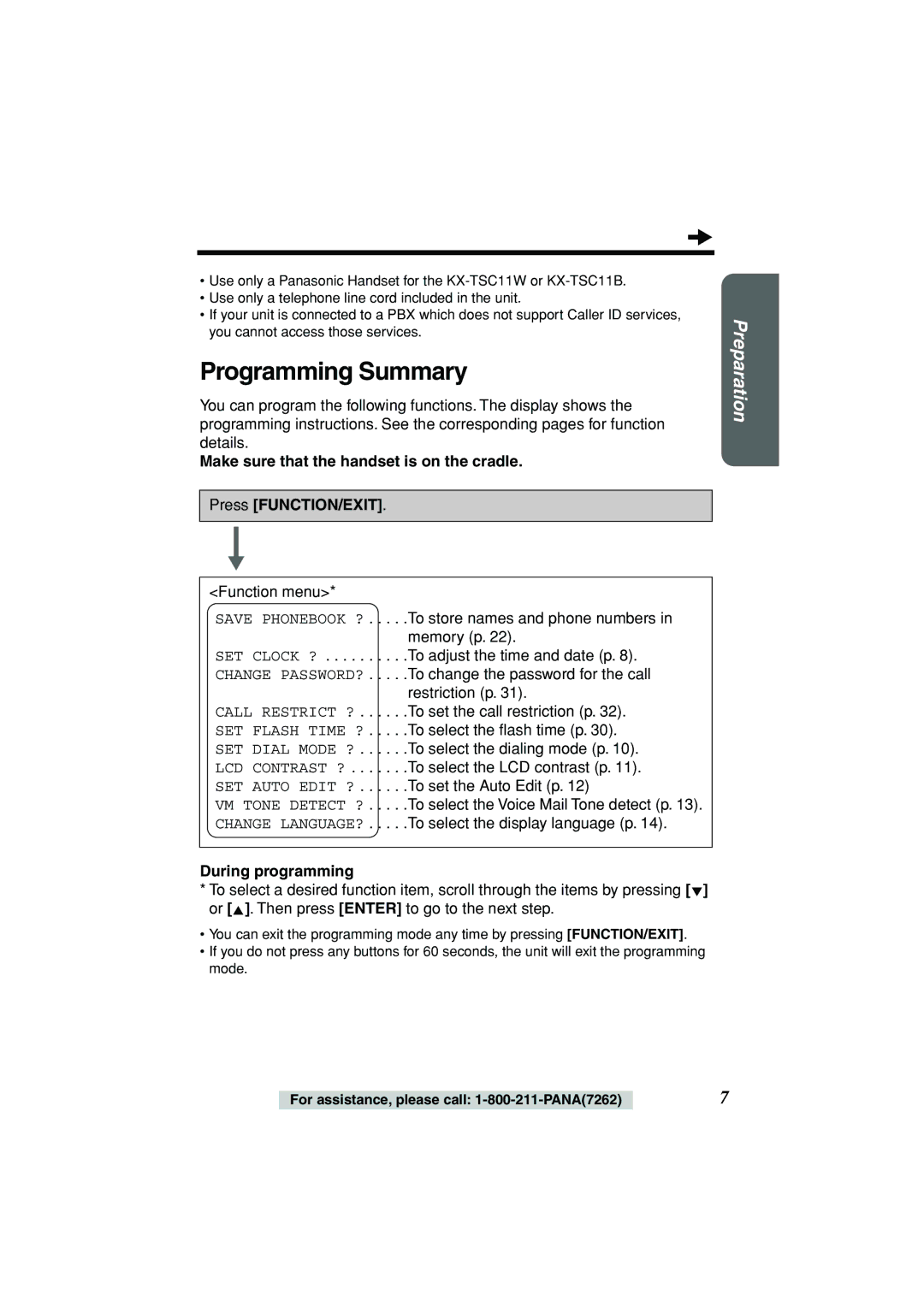 Panasonic KX-TSC11B operating instructions Programming Summary, During programming 