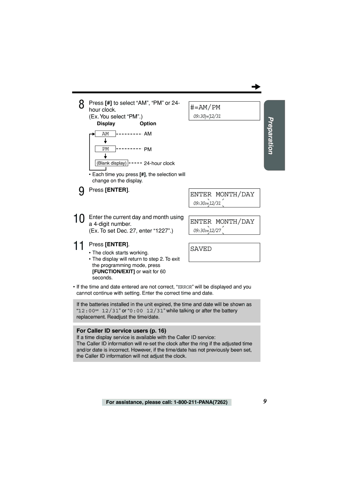 Panasonic KX-TSC11B operating instructions Enter MONTH/DAY, Saved, For Caller ID service users p 