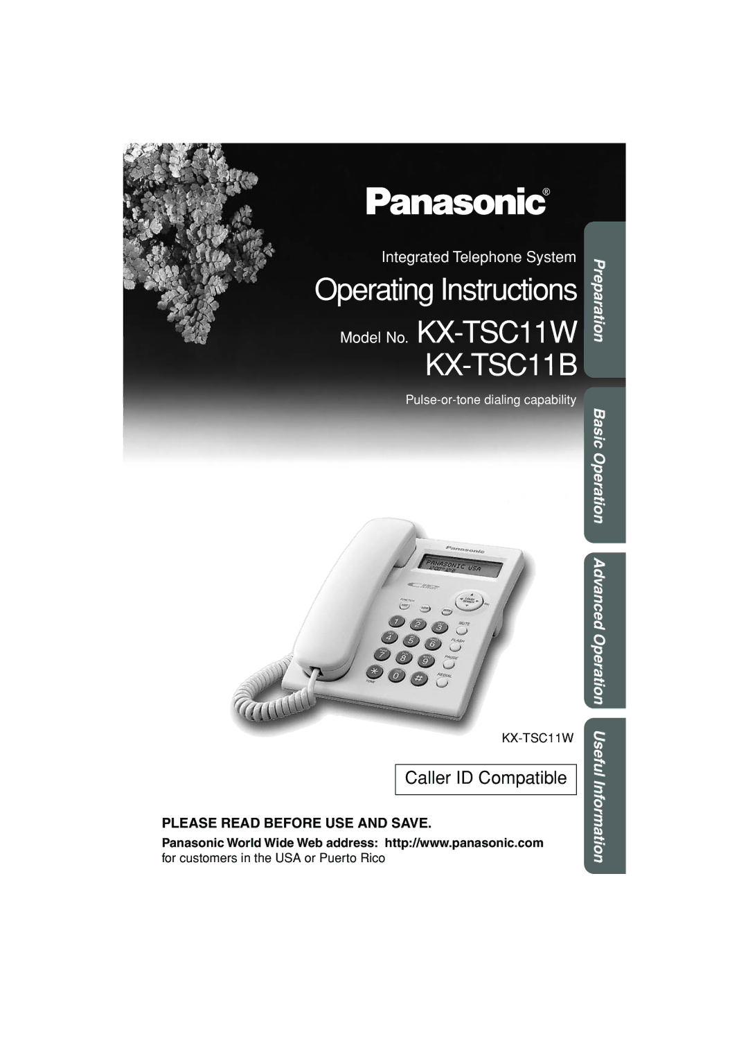 Panasonic KX-TSC11W operating instructions KX-TSC11B, For customers in the USA or Puerto Rico 