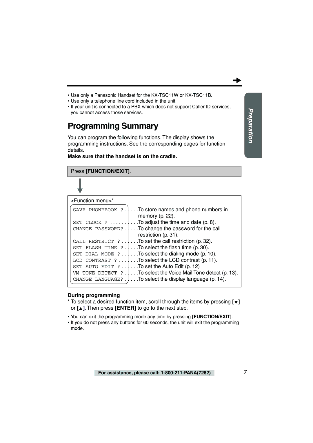 Panasonic KX-TSC11W operating instructions Programming Summary, During programming 