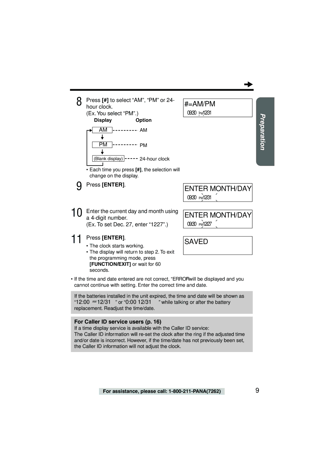 Panasonic KX-TSC11W operating instructions Enter MONTH/DAY, Saved, For Caller ID service users p 