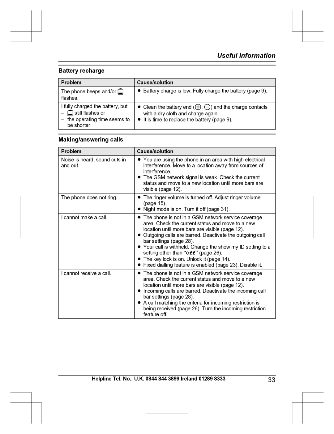 Panasonic KX-TU301 E operating instructions Battery recharge, Making/answering calls 