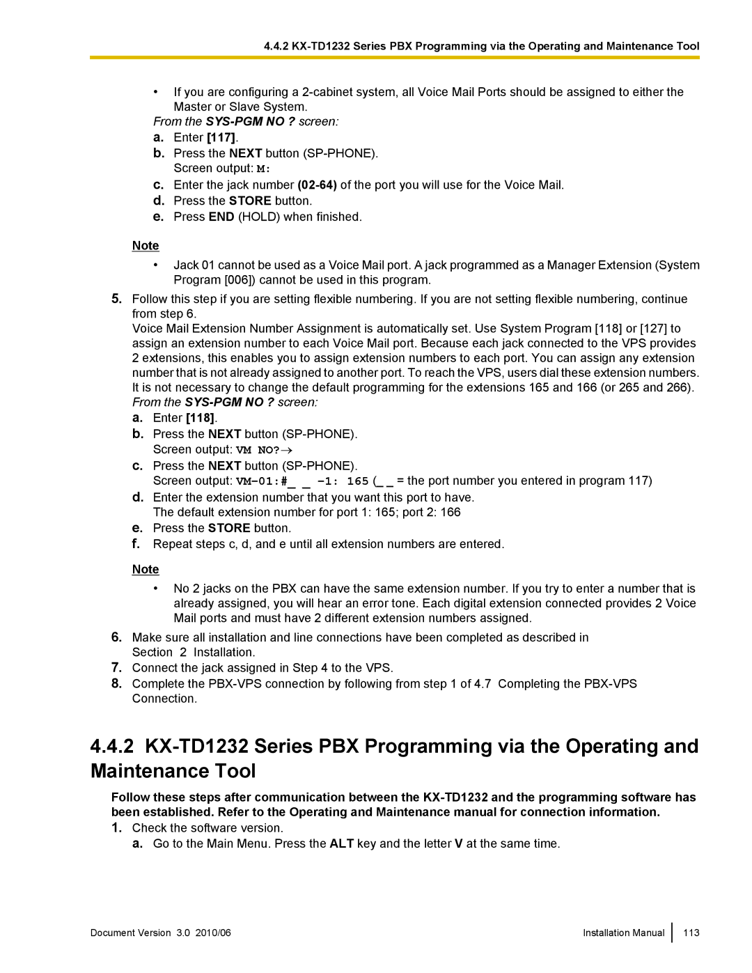 Panasonic KX-TVA50 installation manual Document Version 3.0 2010/06 Installation Manual 113 