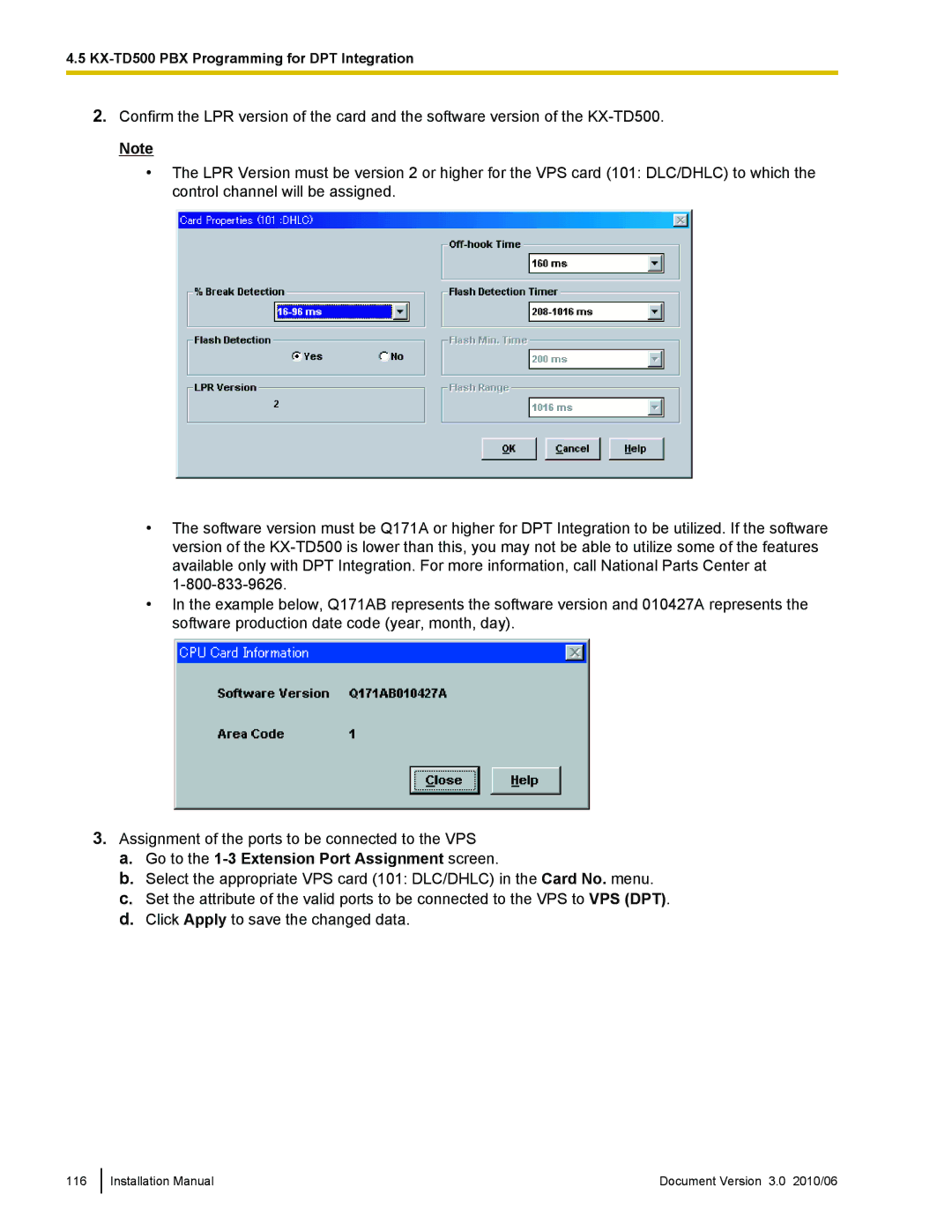 Panasonic KX-TVA50 installation manual Go to the 1-3 Extension Port Assignment screen 