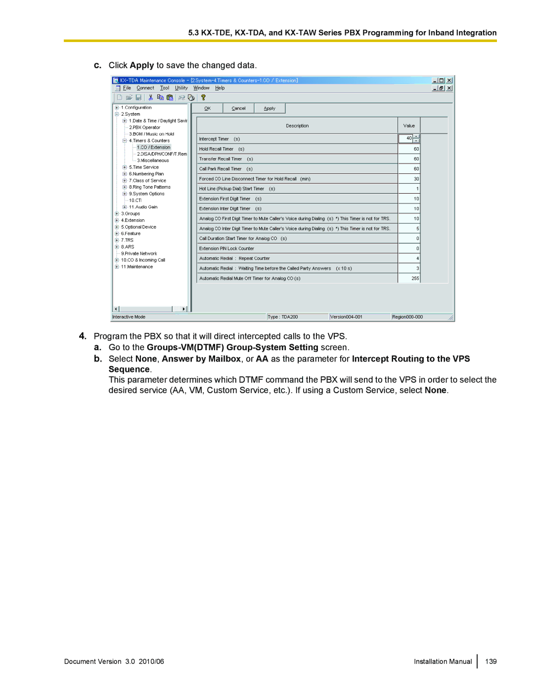 Panasonic KX-TVA50 installation manual Document Version 3.0 2010/06 Installation Manual 139 