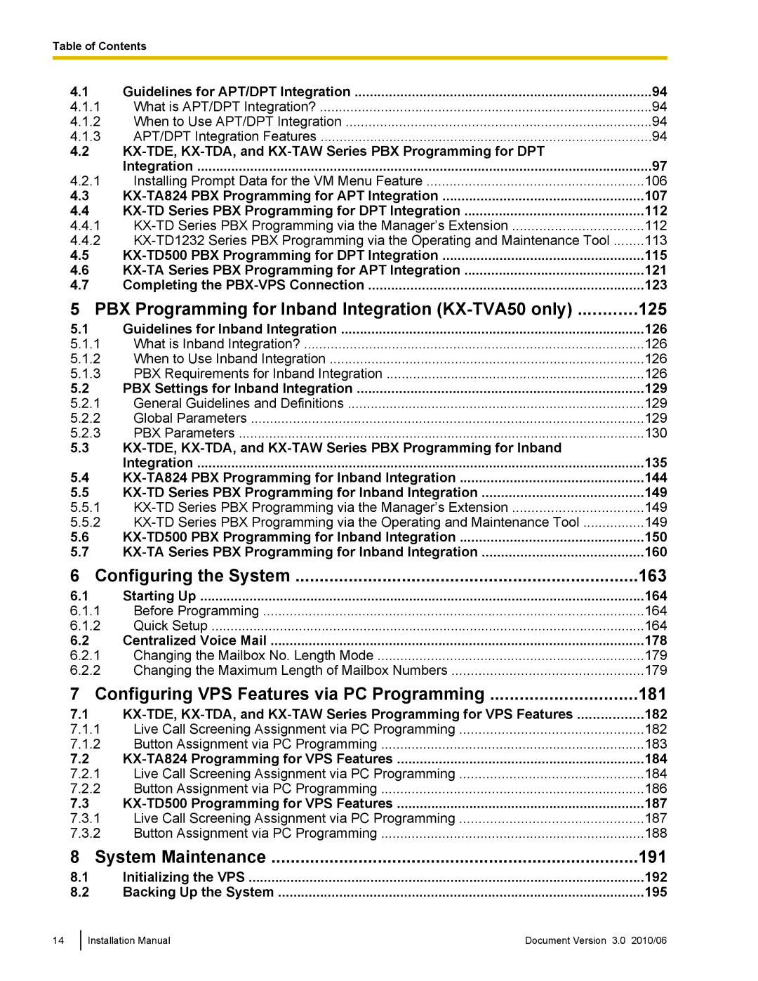 Panasonic KX-TVA50 Guidelines for APT/DPT Integration, KX-TDE,KX-TDA, and KX-TAW Series PBX Programming for DPT 