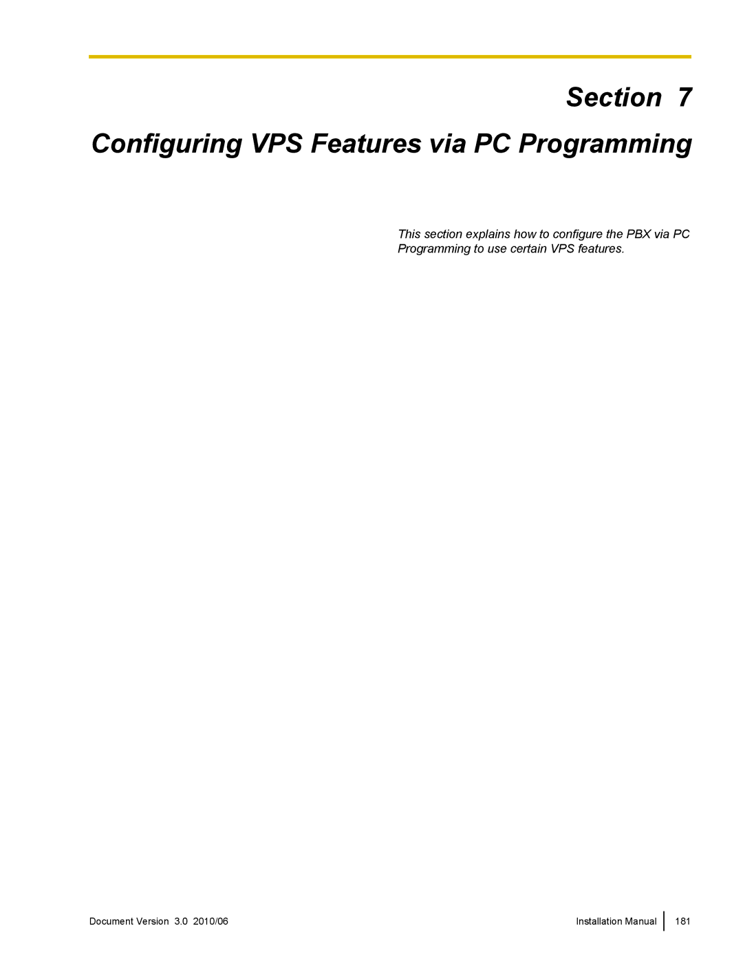 Panasonic KX-TVA50 installation manual Configuring VPS Features via PC Programming 