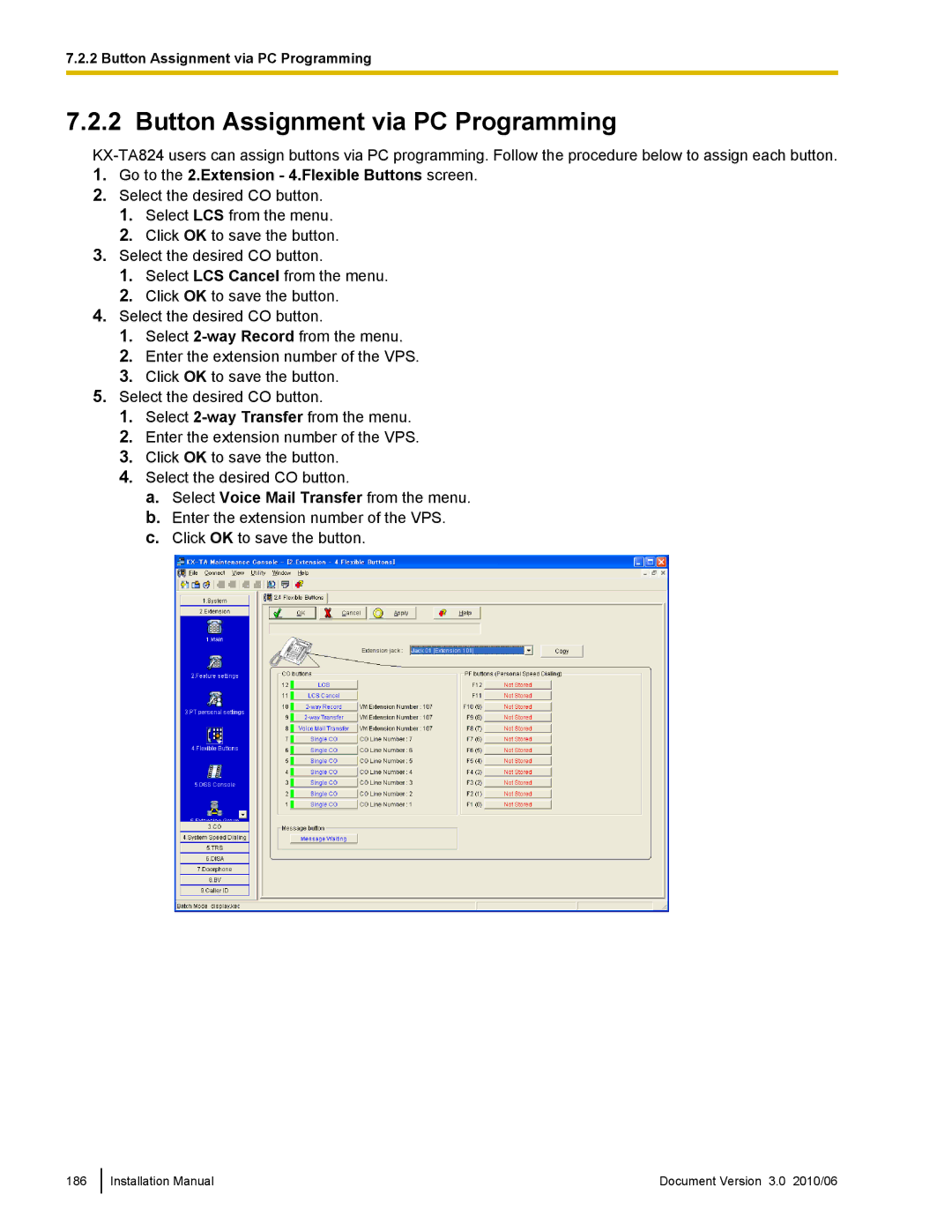 Panasonic KX-TVA50 Button Assignment via PC Programming, Go to the 2.Extension 4.Flexible Buttons screen 