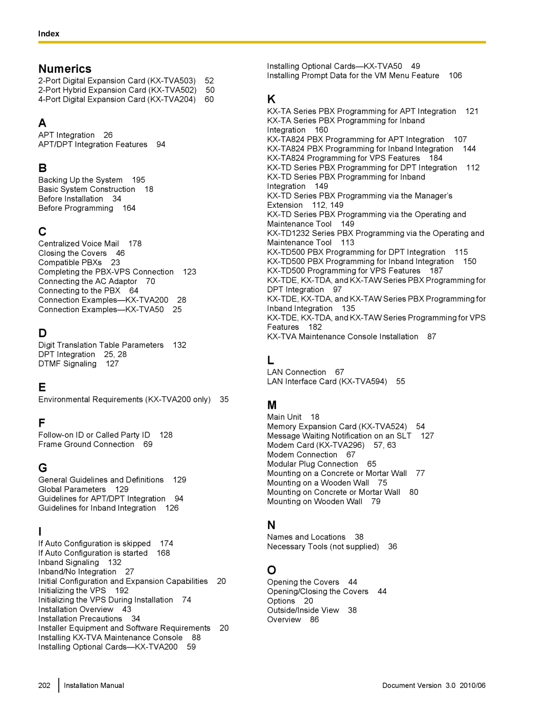 Panasonic KX-TVA50 installation manual Numerics 