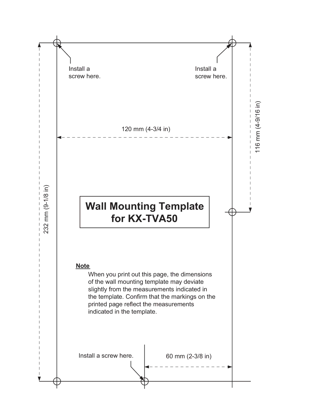 Panasonic KX-TVA50 installation manual Wall Mounting Template 