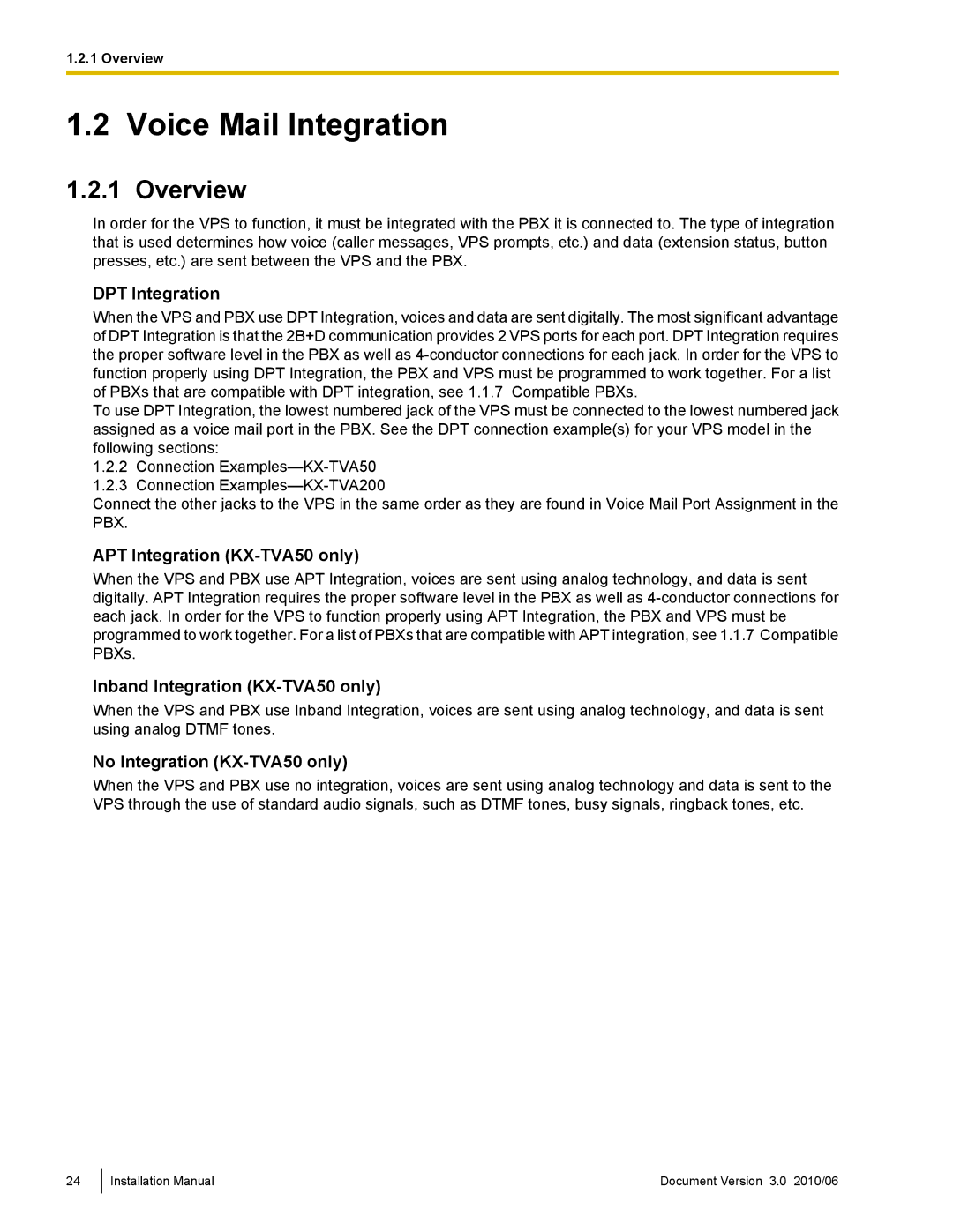 Panasonic KX-TVA50 installation manual Voice Mail Integration, Overview 