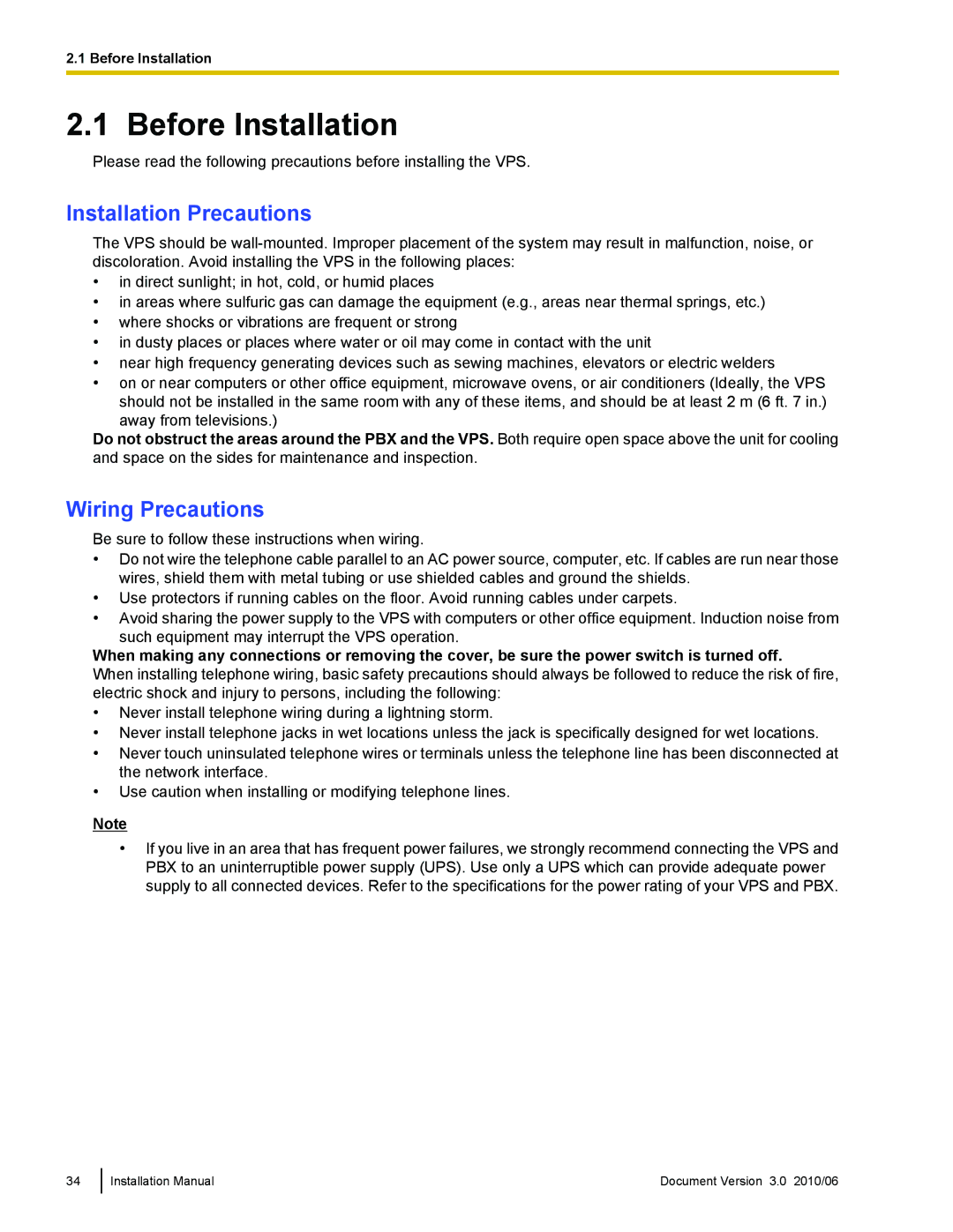 Panasonic KX-TVA50 installation manual Before Installation, Installation Precautions, Wiring Precautions 