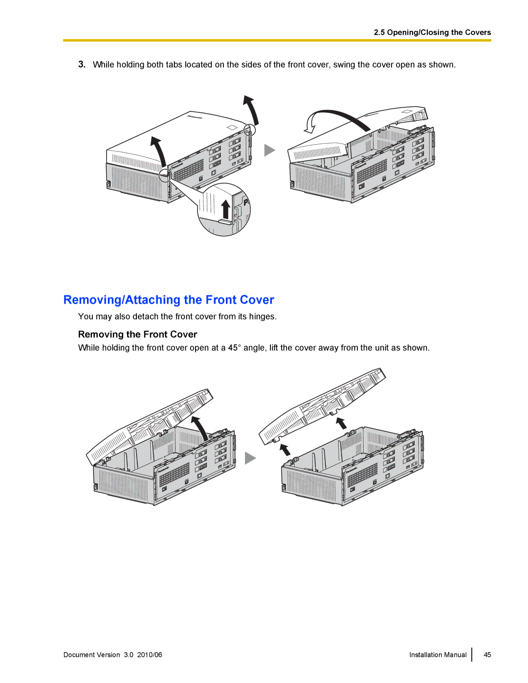 Panasonic KX-TVA50 installation manual Removing/Attaching the Front Cover, Removing the Front Cover 