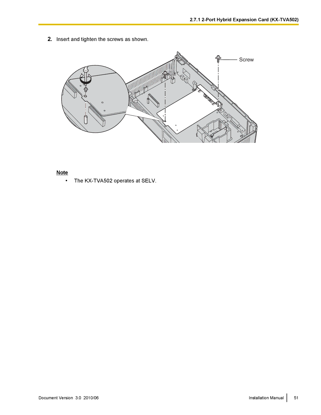 Panasonic installation manual 1 2-Port Hybrid Expansion Card KX-TVA502 